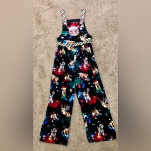 No Boundaries Christmas Cat Velvet Overalls Jumper Jumpsuit